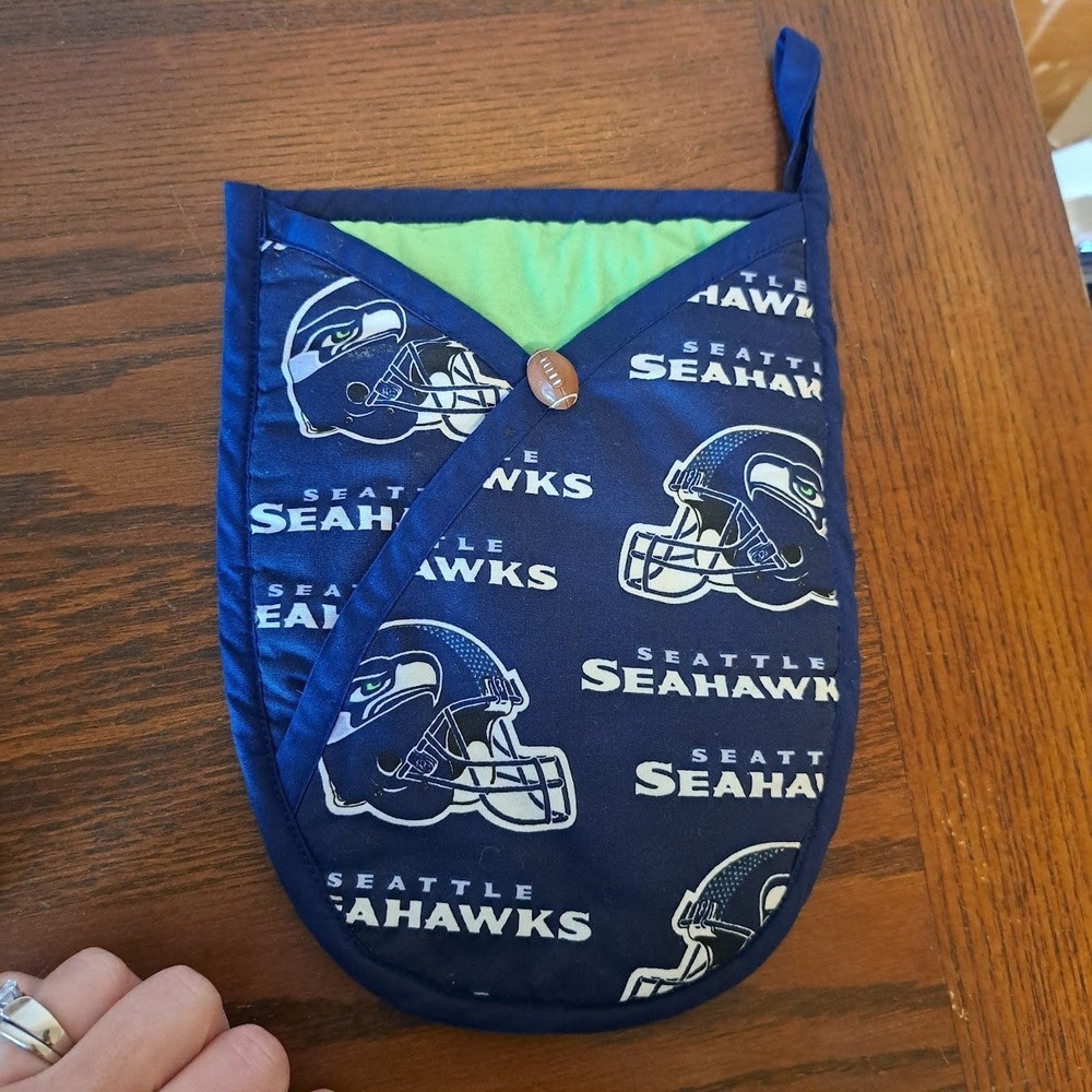Seattle Seahawks NFL Pot Holder Oven Mitt Navy Blue Lime Green Football Button